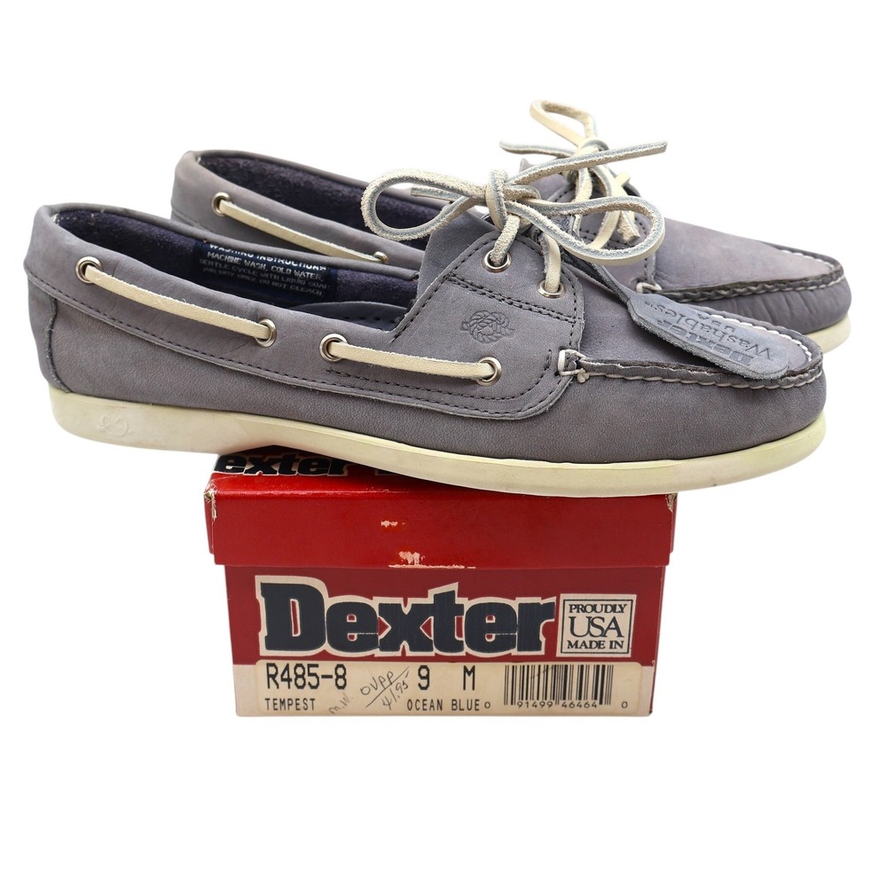 Dexter Boat Shoes Womens 9 Vintage 90s USA Ocean Blue Leather Washables R485-8